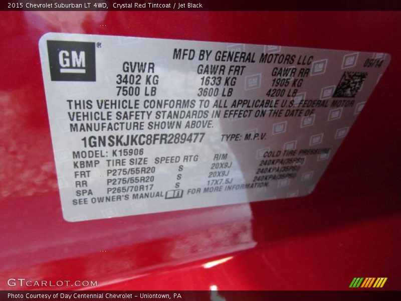 Crystal Red Tintcoat / Jet Black 2015 Chevrolet Suburban LT 4WD