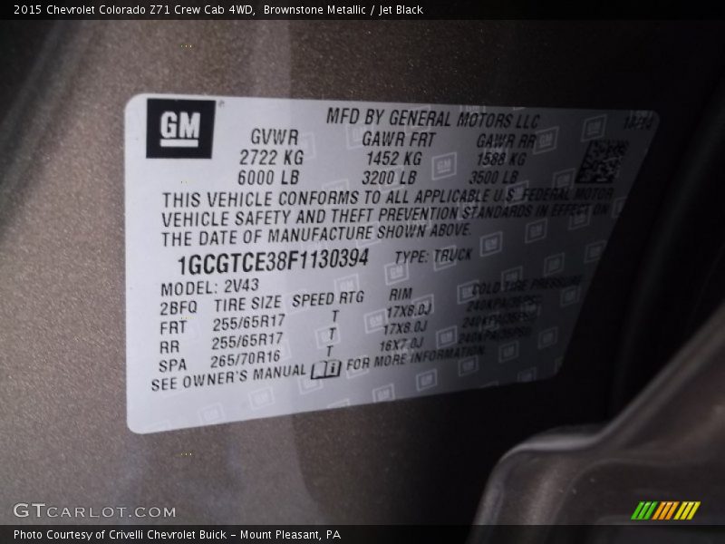 Brownstone Metallic / Jet Black 2015 Chevrolet Colorado Z71 Crew Cab 4WD
