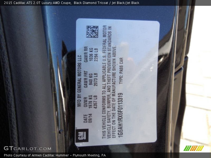 Info Tag of 2015 ATS 2.0T Luxury AWD Coupe