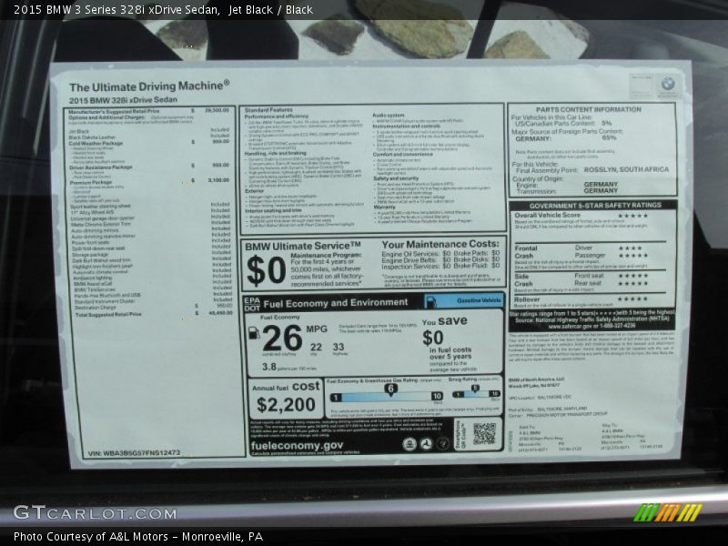  2015 3 Series 328i xDrive Sedan Window Sticker