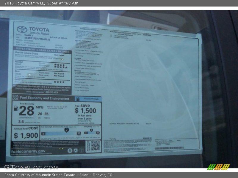  2015 Camry LE Window Sticker