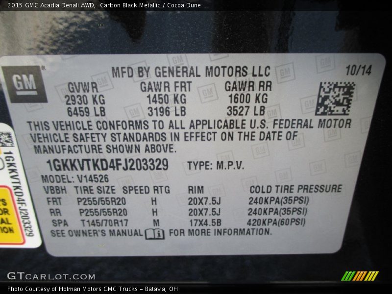 Carbon Black Metallic / Cocoa Dune 2015 GMC Acadia Denali AWD