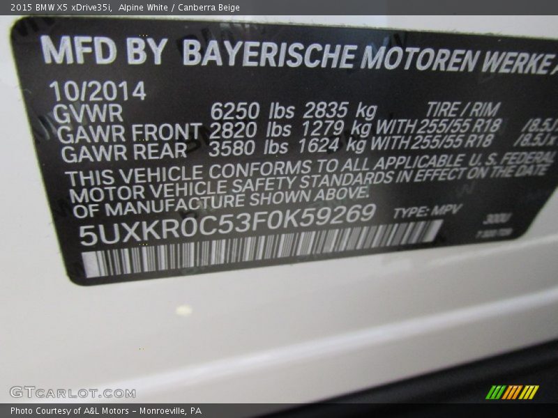 Alpine White / Canberra Beige 2015 BMW X5 xDrive35i