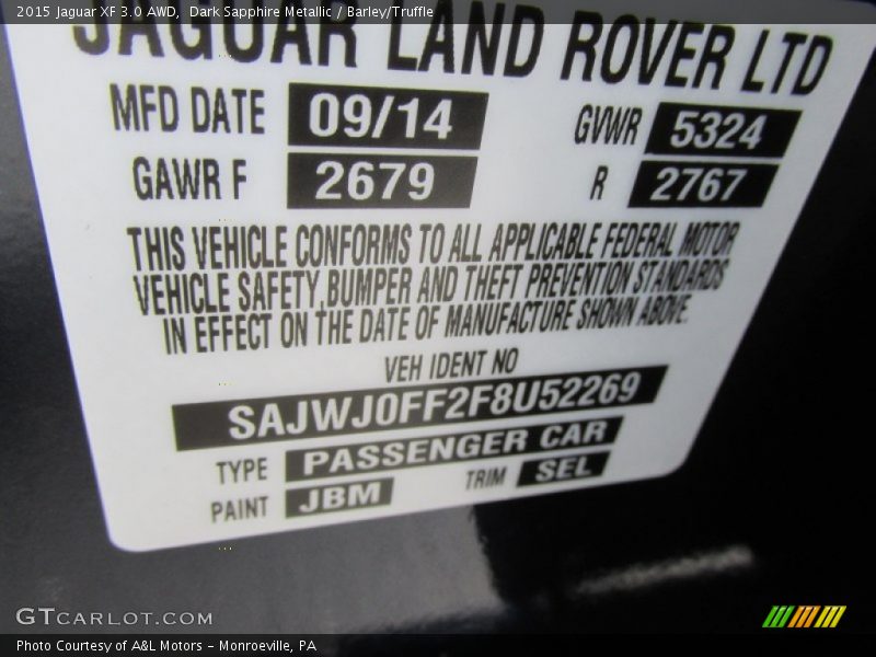 2015 XF 3.0 AWD Dark Sapphire Metallic Color Code JBM