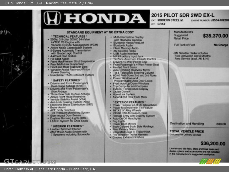 Modern Steel Metallic / Gray 2015 Honda Pilot EX-L