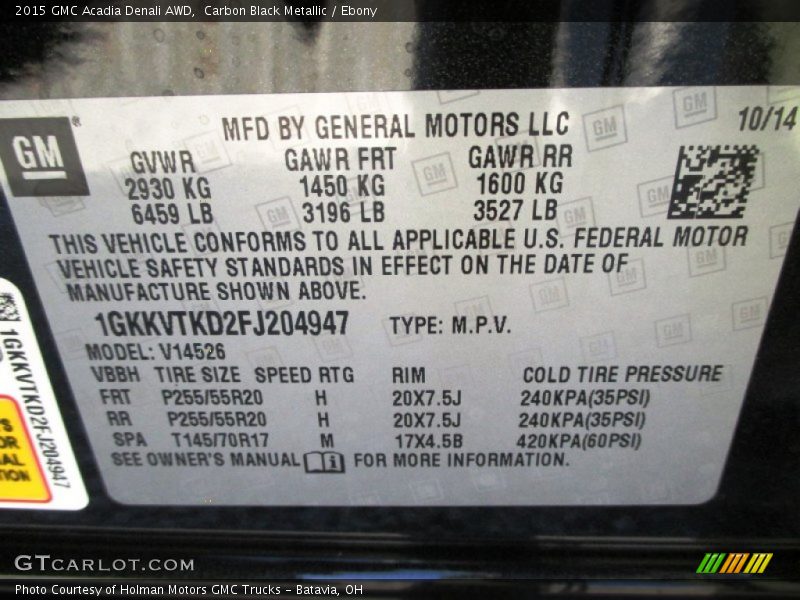 Carbon Black Metallic / Ebony 2015 GMC Acadia Denali AWD
