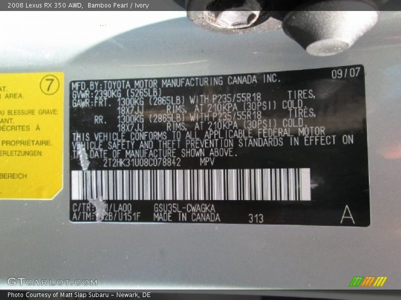 Bamboo Pearl / Ivory 2008 Lexus RX 350 AWD