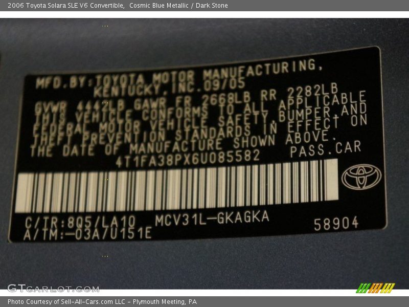 Cosmic Blue Metallic / Dark Stone 2006 Toyota Solara SLE V6 Convertible