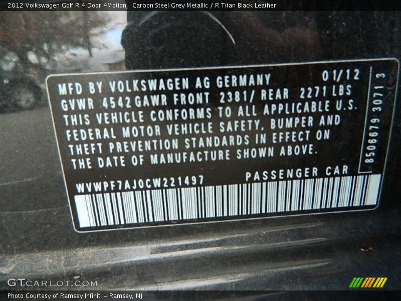 Carbon Steel Grey Metallic / R Titan Black Leather 2012 Volkswagen Golf R 4 Door 4Motion