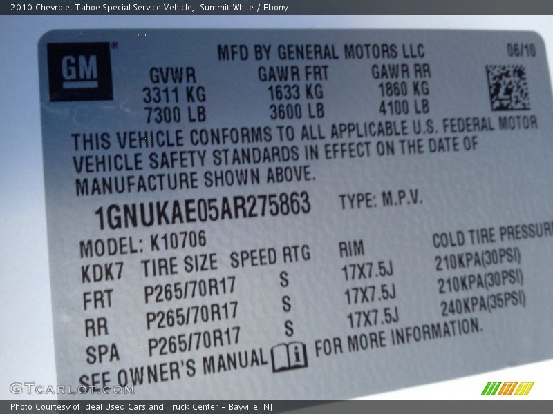 Summit White / Ebony 2010 Chevrolet Tahoe Special Service Vehicle