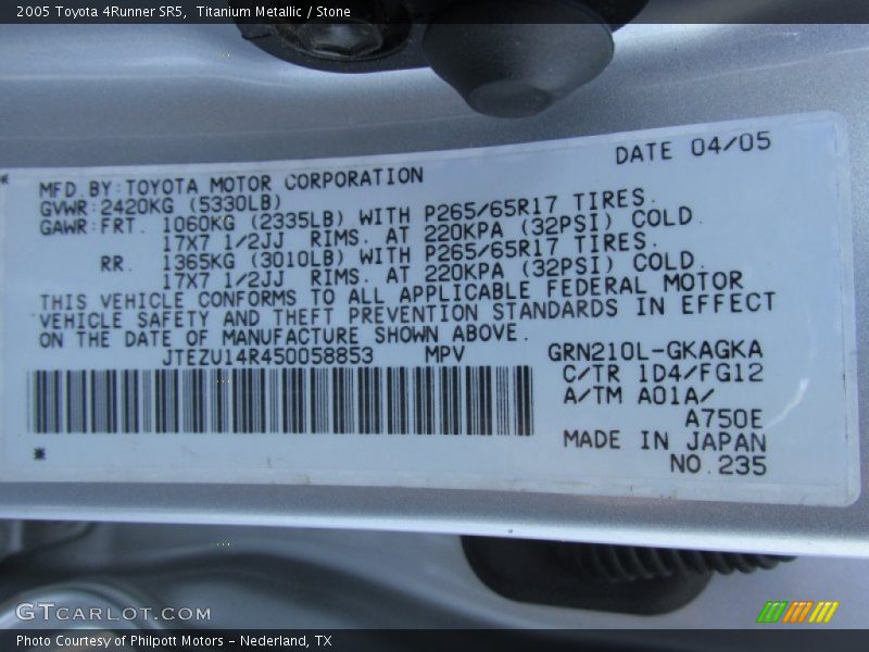 Titanium Metallic / Stone 2005 Toyota 4Runner SR5