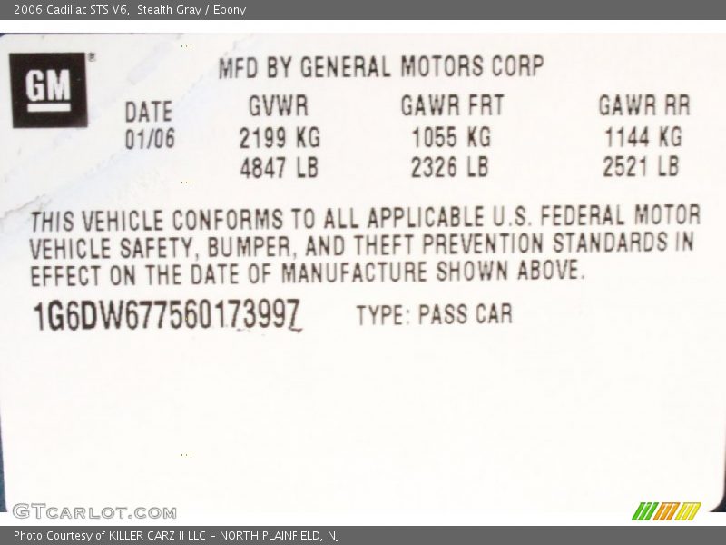 Stealth Gray / Ebony 2006 Cadillac STS V6