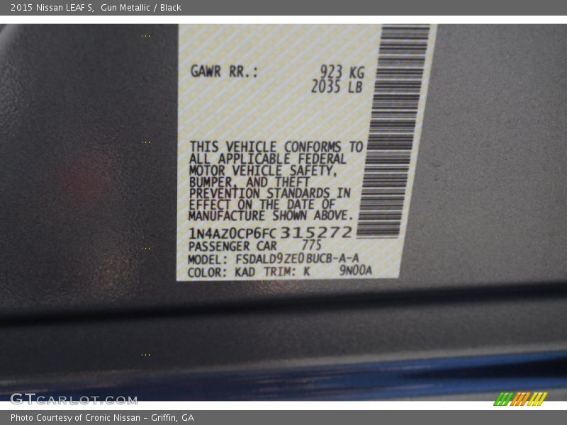 Gun Metallic / Black 2015 Nissan LEAF S