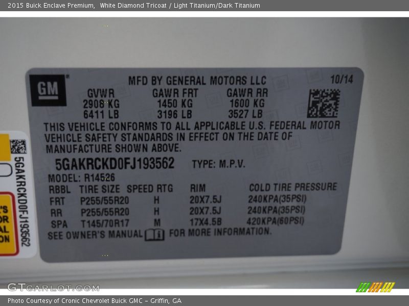White Diamond Tricoat / Light Titanium/Dark Titanium 2015 Buick Enclave Premium