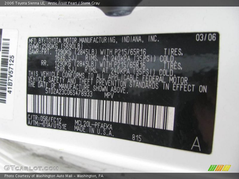 Arctic Frost Pearl / Stone Gray 2006 Toyota Sienna LE