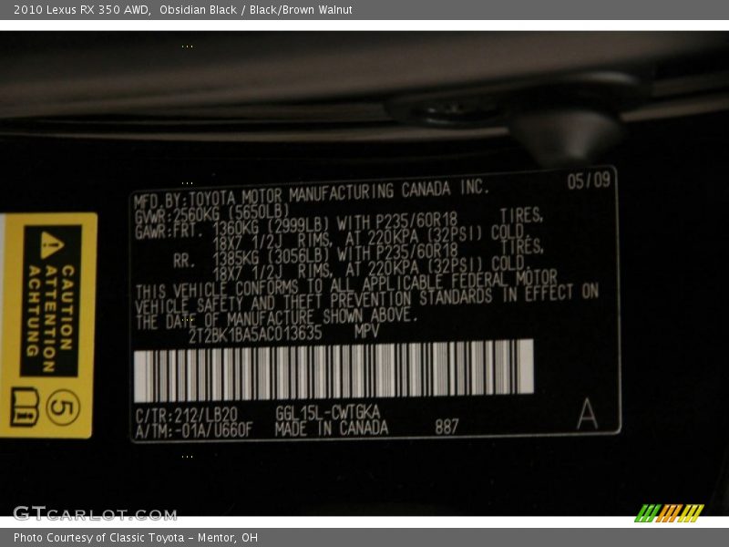 Obsidian Black / Black/Brown Walnut 2010 Lexus RX 350 AWD