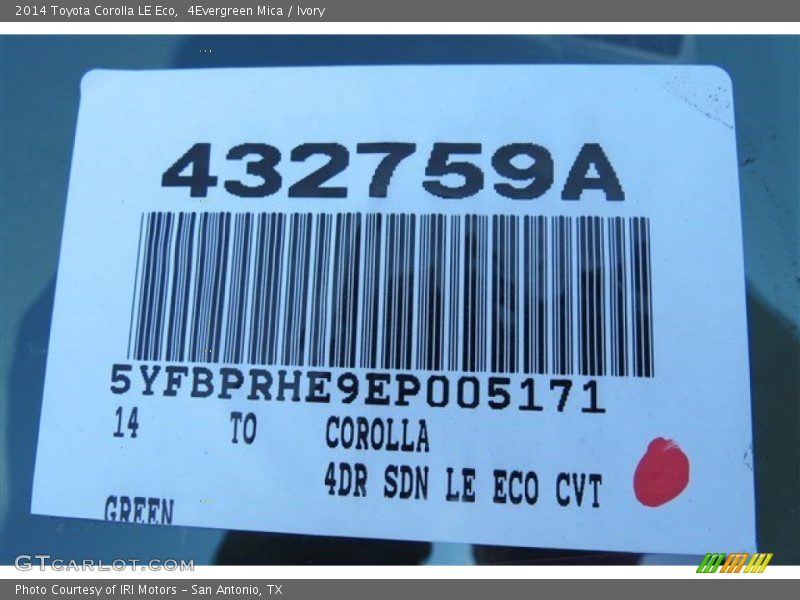 4Evergreen Mica / Ivory 2014 Toyota Corolla LE Eco