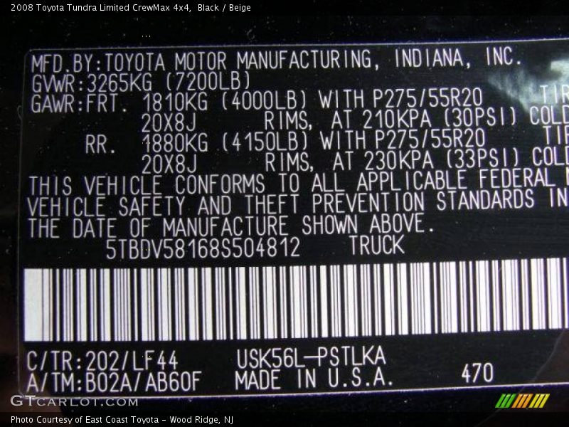 Black / Beige 2008 Toyota Tundra Limited CrewMax 4x4