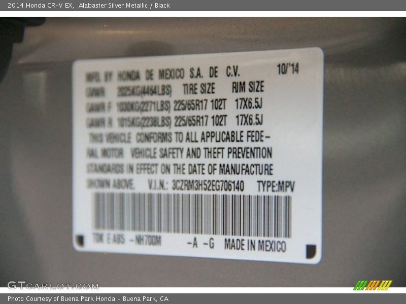 Alabaster Silver Metallic / Black 2014 Honda CR-V EX