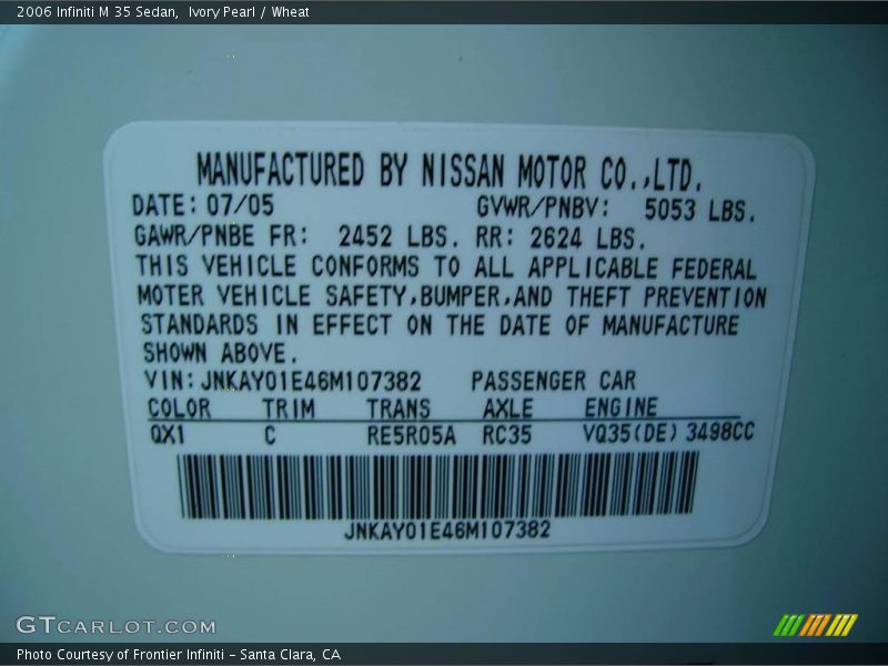 Ivory Pearl / Wheat 2006 Infiniti M 35 Sedan