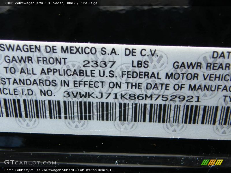 Black / Pure Beige 2006 Volkswagen Jetta 2.0T Sedan