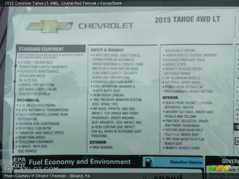 Crystal Red Tintcoat / Cocoa/Dune 2015 Chevrolet Tahoe LT 4WD