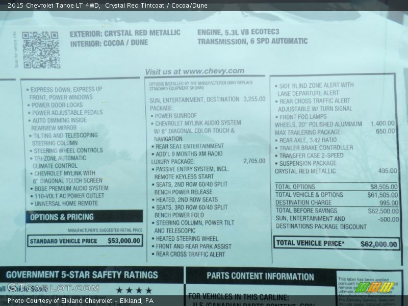 Crystal Red Tintcoat / Cocoa/Dune 2015 Chevrolet Tahoe LT 4WD