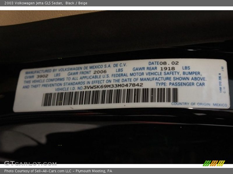 Black / Beige 2003 Volkswagen Jetta GLS Sedan