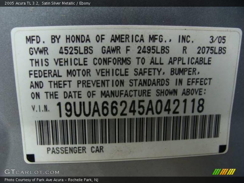 Satin Silver Metallic / Ebony 2005 Acura TL 3.2