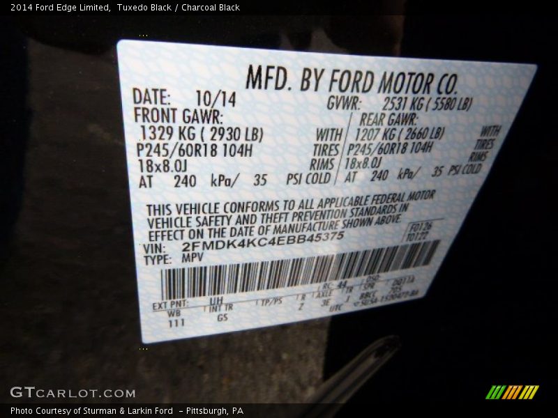 Tuxedo Black / Charcoal Black 2014 Ford Edge Limited