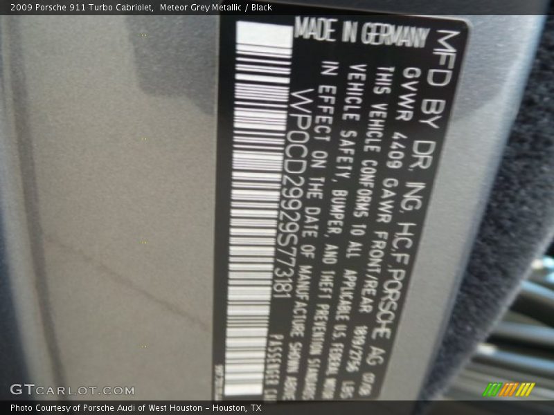 Meteor Grey Metallic / Black 2009 Porsche 911 Turbo Cabriolet