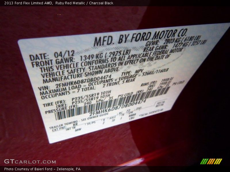 Ruby Red Metallic / Charcoal Black 2013 Ford Flex Limited AWD