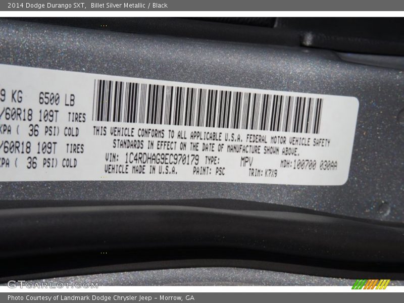 Billet Silver Metallic / Black 2014 Dodge Durango SXT