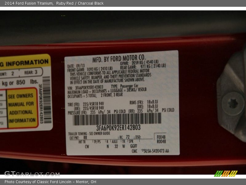 Ruby Red / Charcoal Black 2014 Ford Fusion Titanium
