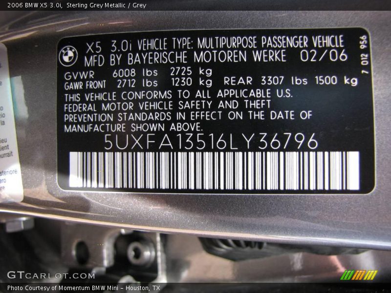 Sterling Grey Metallic / Grey 2006 BMW X5 3.0i