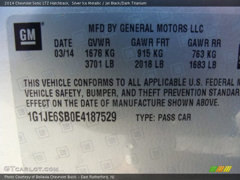 Silver Ice Metallic / Jet Black/Dark Titanium 2014 Chevrolet Sonic LTZ Hatchback