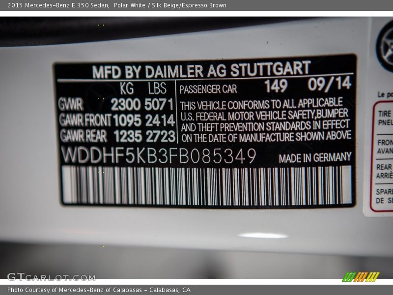 2015 E 350 Sedan Polar White Color Code 149