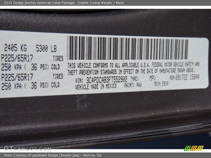 Granite Crystal Metallic / Black 2015 Dodge Journey American Value Package