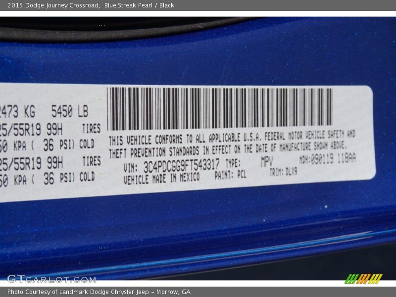 2015 Journey Crossroad Blue Streak Pearl Color Code PCL