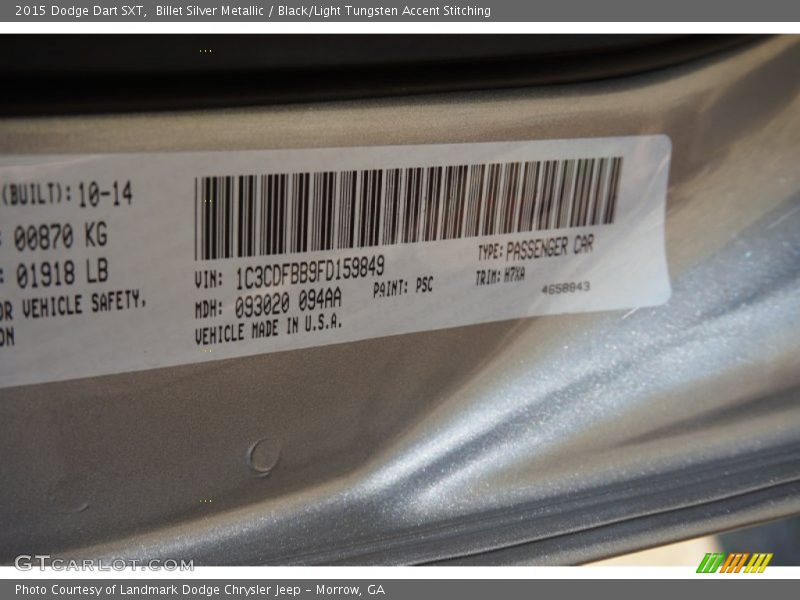 Billet Silver Metallic / Black/Light Tungsten Accent Stitching 2015 Dodge Dart SXT