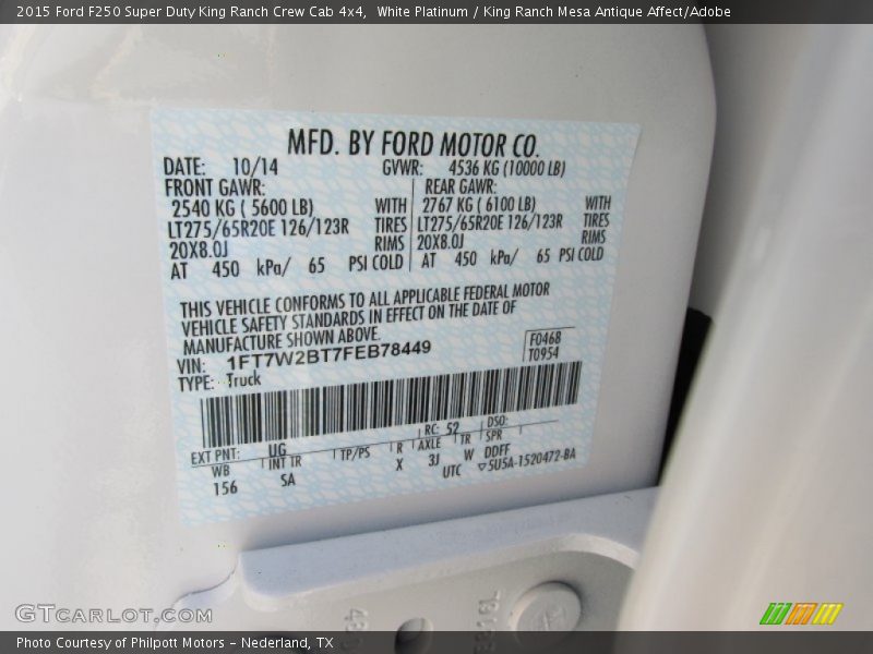 White Platinum / King Ranch Mesa Antique Affect/Adobe 2015 Ford F250 Super Duty King Ranch Crew Cab 4x4
