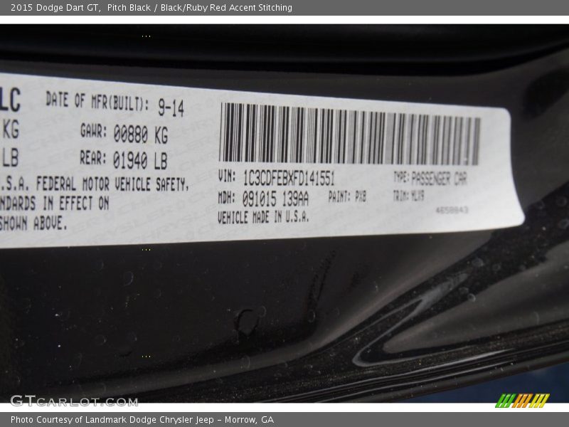 Pitch Black / Black/Ruby Red Accent Stitching 2015 Dodge Dart GT