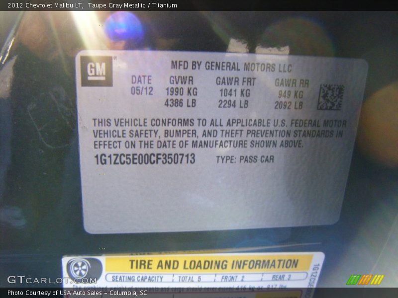 Taupe Gray Metallic / Titanium 2012 Chevrolet Malibu LT