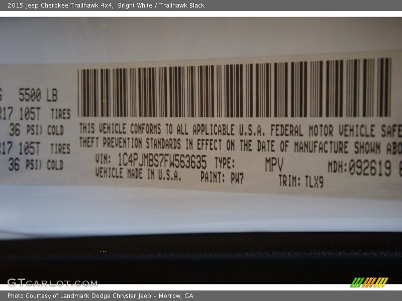 Bright White / Trailhawk Black 2015 Jeep Cherokee Trailhawk 4x4