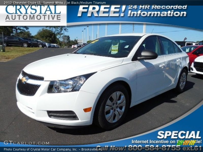 Summit White / Jet Black/Medium Titanium 2012 Chevrolet Cruze LS