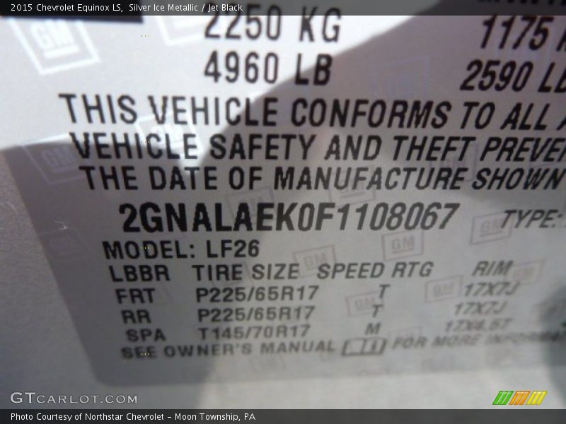 Silver Ice Metallic / Jet Black 2015 Chevrolet Equinox LS