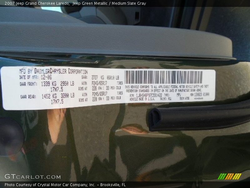 Jeep Green Metallic / Medium Slate Gray 2007 Jeep Grand Cherokee Laredo