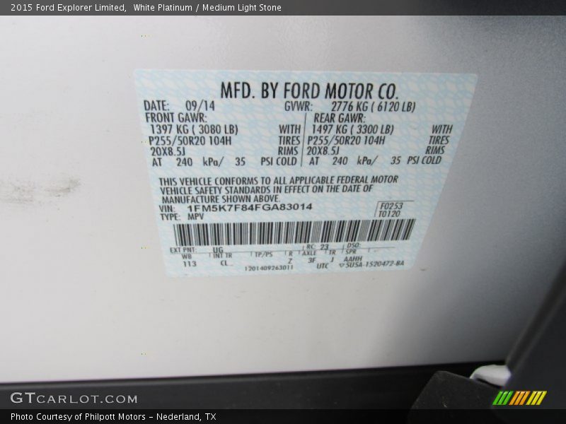 White Platinum / Medium Light Stone 2015 Ford Explorer Limited
