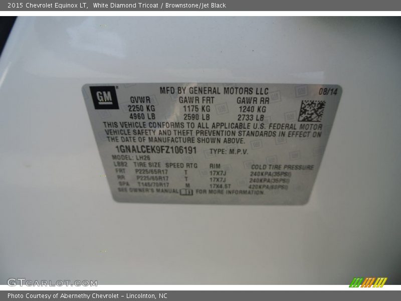 White Diamond Tricoat / Brownstone/Jet Black 2015 Chevrolet Equinox LT