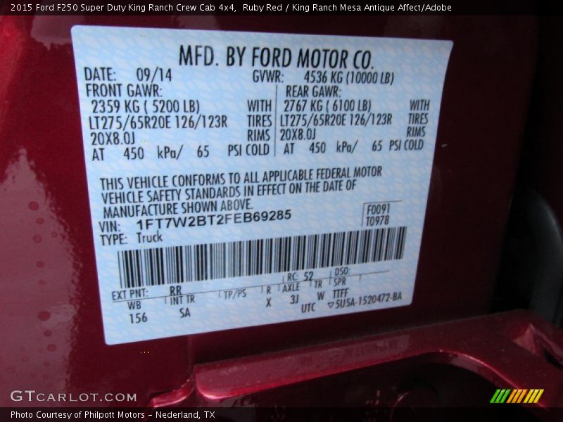 Ruby Red / King Ranch Mesa Antique Affect/Adobe 2015 Ford F250 Super Duty King Ranch Crew Cab 4x4